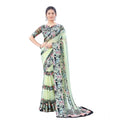 Vaystra Satin Patta Printed Saree With Unstitched Blouse – Cream