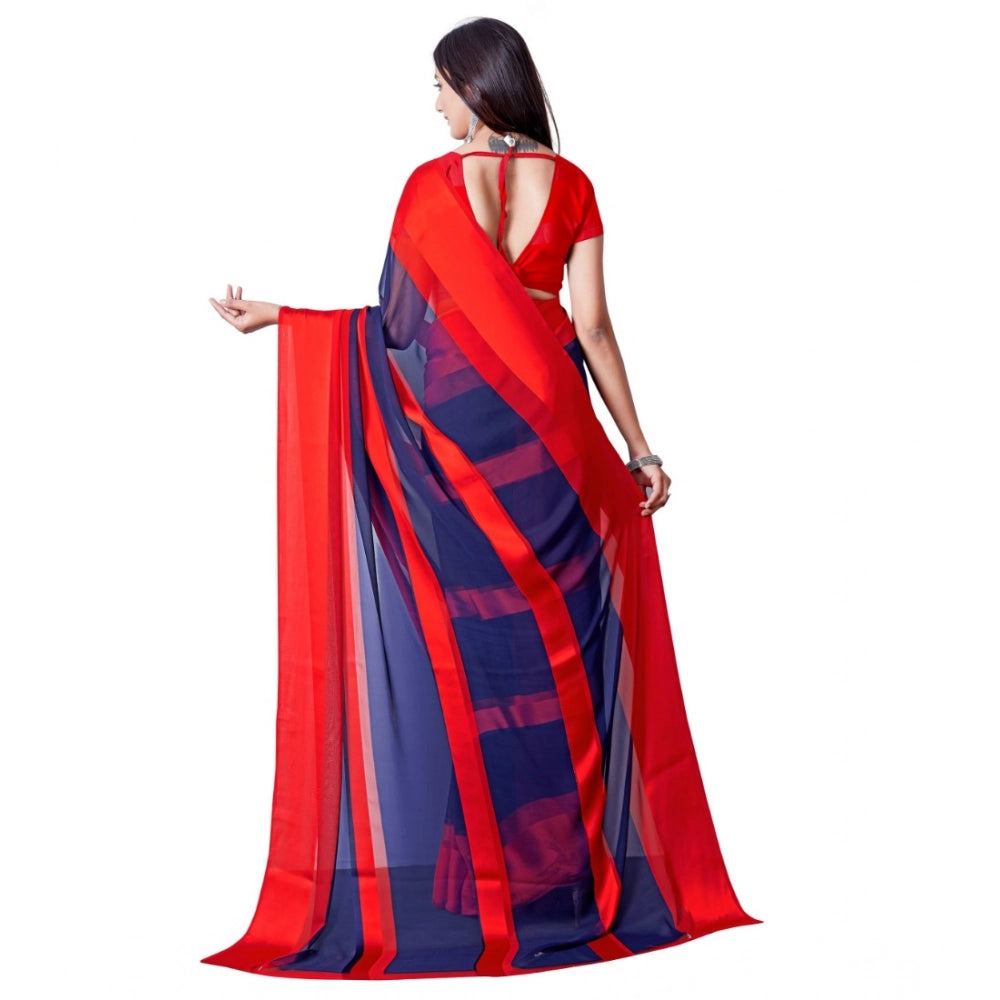 Vaystra Satin Patta Printed Saree With Unstitched Blouse – Red