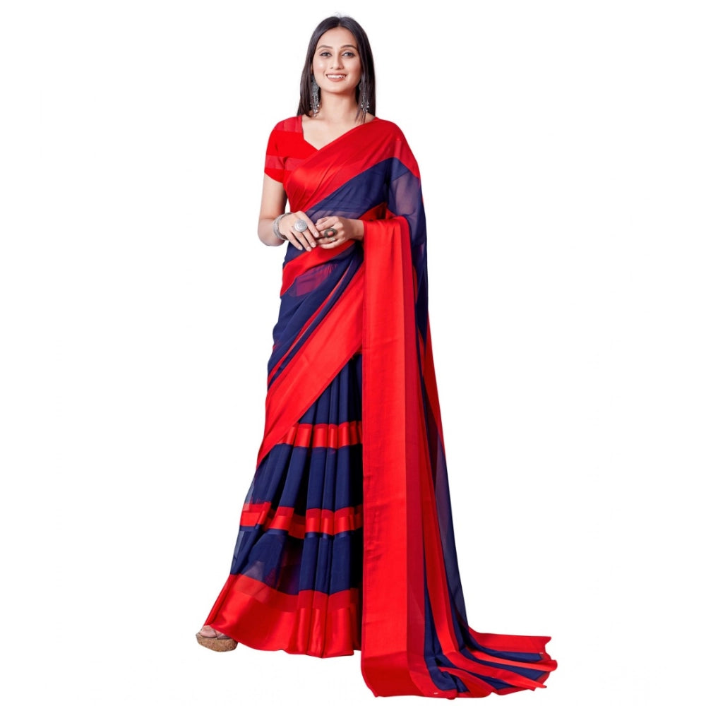 Vaystra Satin Patta Printed Saree With Unstitched Blouse – Red