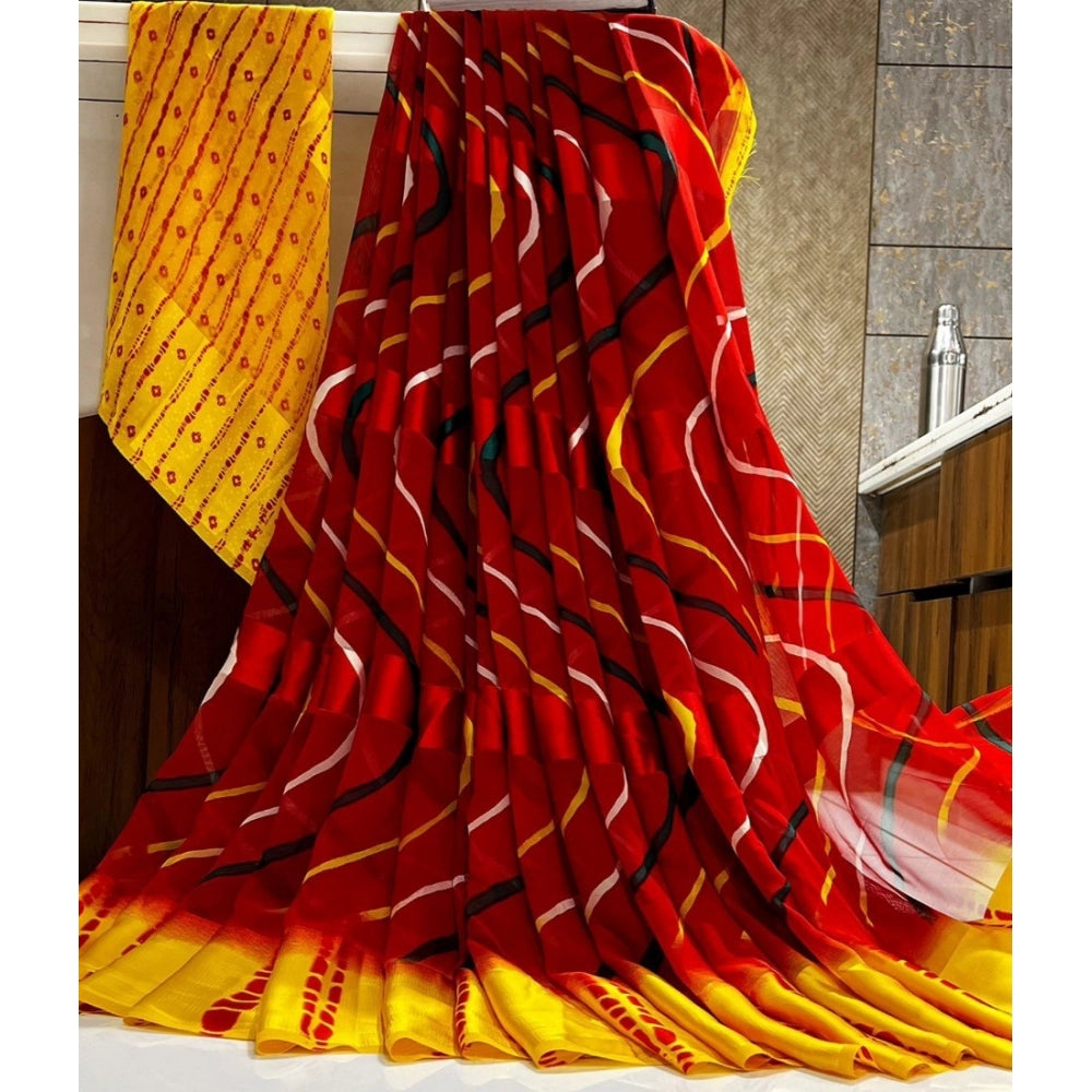 Vaystra Satin Patta Printed Saree With Unstitched Blouse – Yellow
