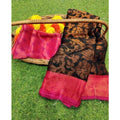 Vaystra Viscose Rayon Printed Saree With Unstitched Blouse – Black Pink