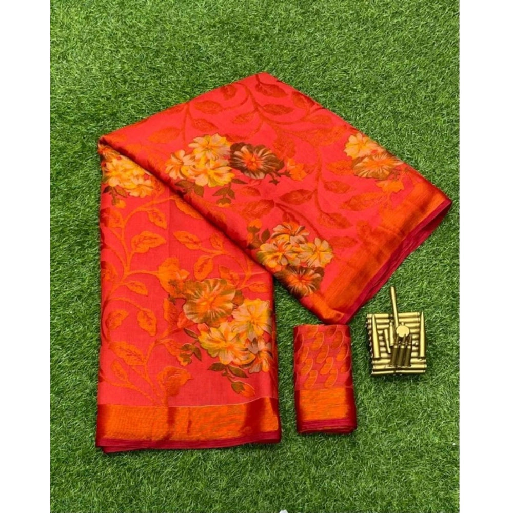 Vaystra Viscose Rayon Printed Saree With Unstitched Blouse – Red