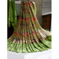 Vaystra Satin Patta Printed Saree With Unstitched Blouse – Green