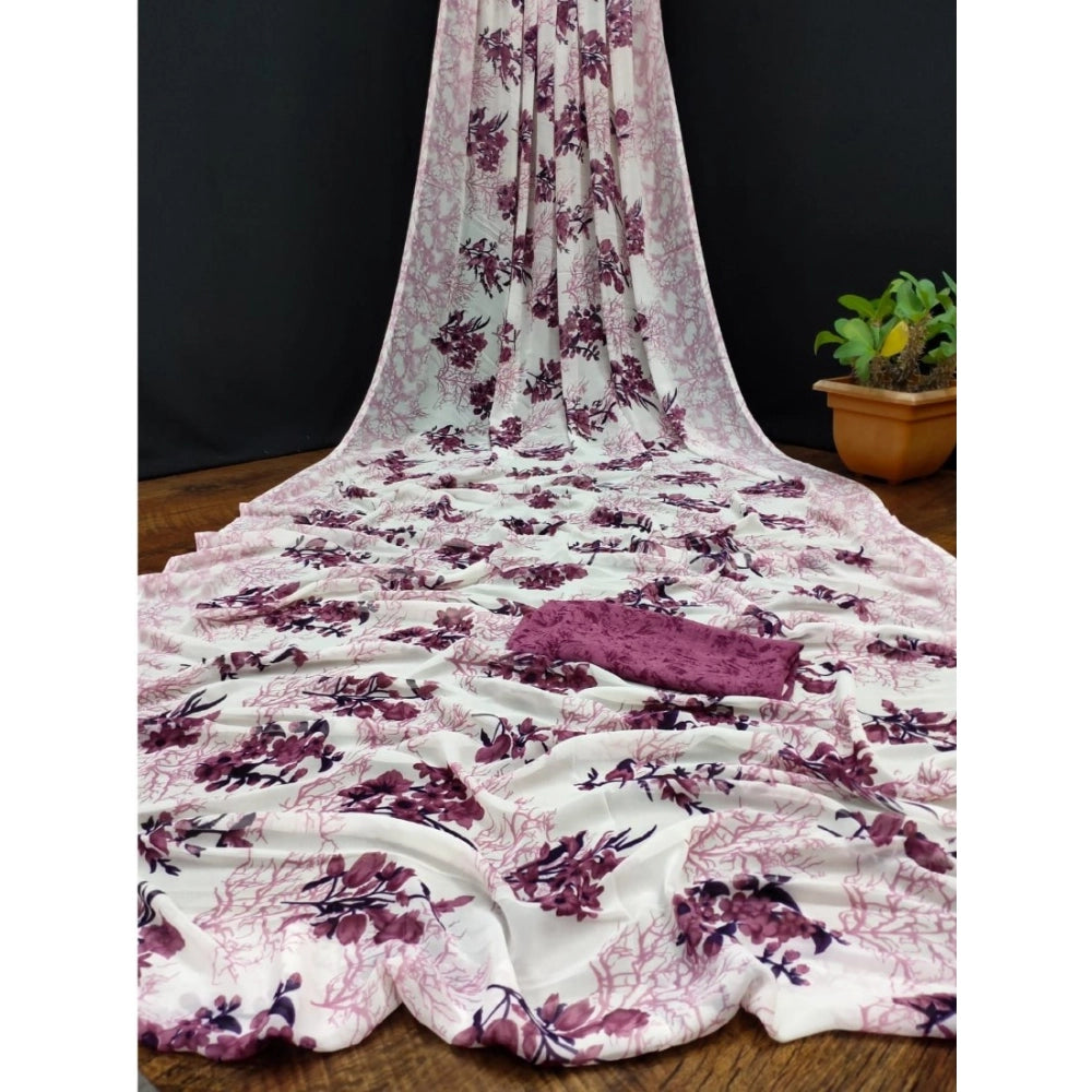Vaystra Georgette Printed Saree With Unstitched Blouse – Pink