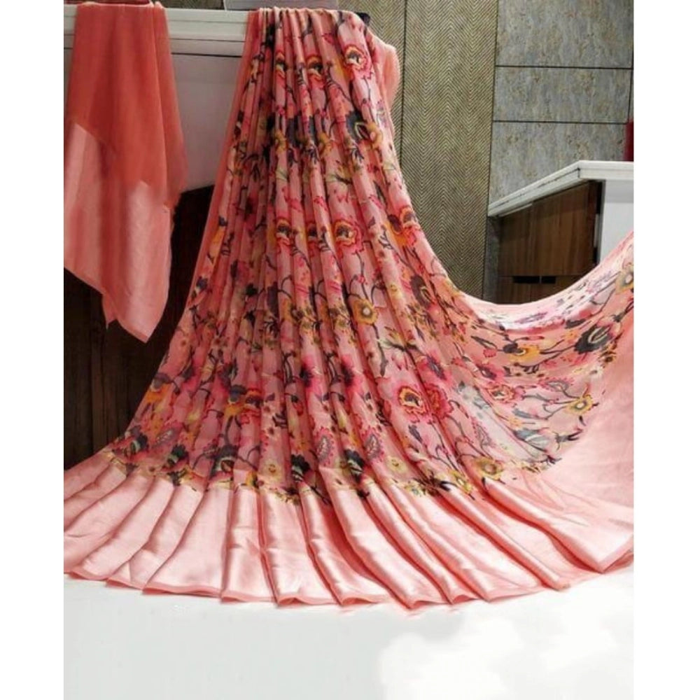 Vaystra Satin Patta Printed Saree With Unstitched Blouse – Pink
