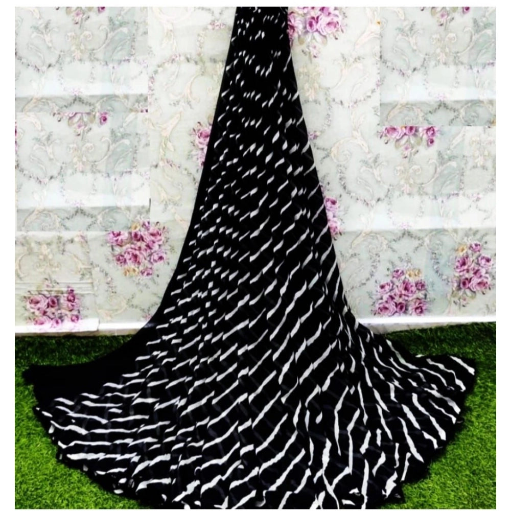 Vaystra Georgette Printed Saree With Unstitched Blouse – Black