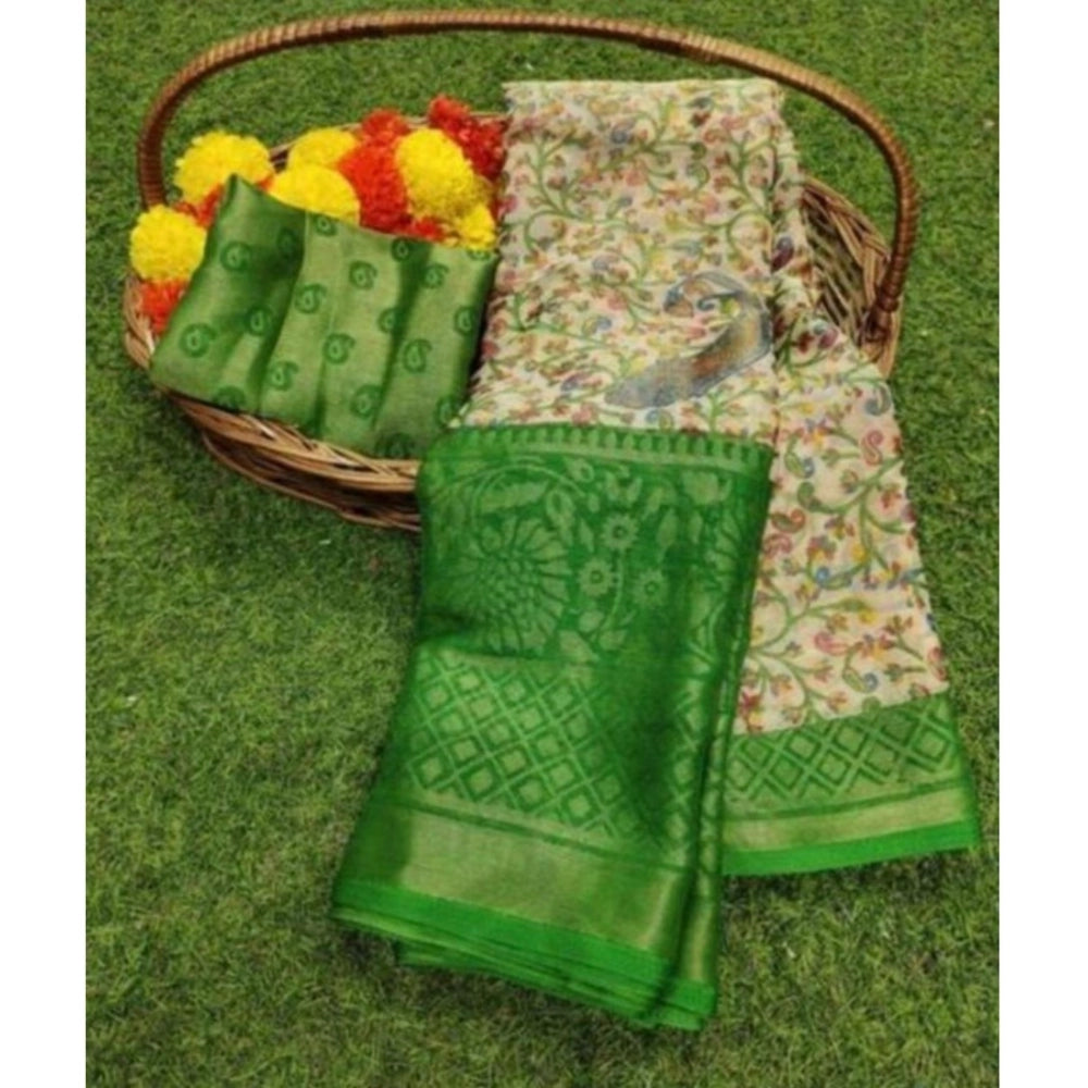 Vaystra Viscose Rayon Printed Saree With Unstitched Blouse – Green