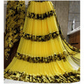 Vaystra Satin Patta Printed Saree With Unstitched Blouse – Yellow
