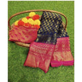 Vaystra Viscose Rayon Printed Saree With Unstitched Blouse – Navy Blue