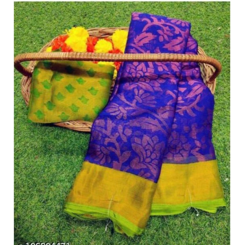 Vaystra Viscose Rayon Printed Saree With Unstitched Blouse – Royal Blue
