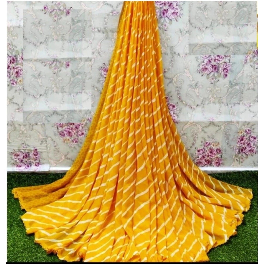 Vaystra Georgette Printed Saree With Unstitched Blouse – Yellow