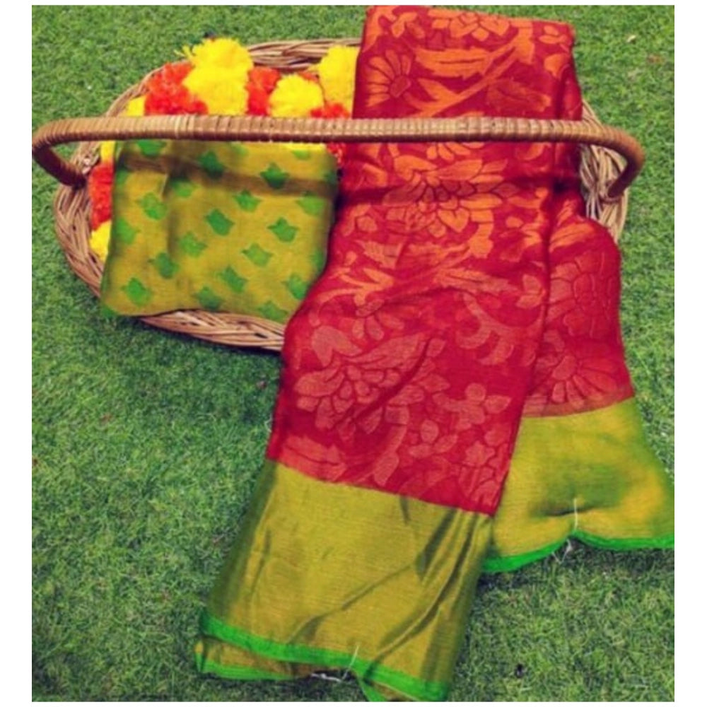 Vaystra Viscose Rayon Printed Saree With Unstitched Blouse – Pink