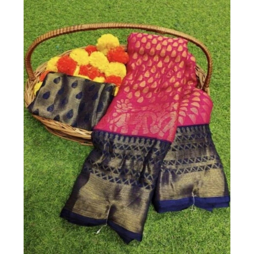 Vaystra Viscose Rayon Printed Saree With Unstitched Blouse – Pink
