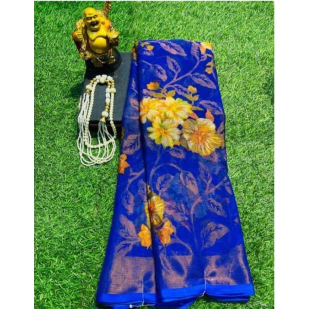 Vaystra Viscose Rayon Printed Saree With Unstitched Blouse – Royal Blue