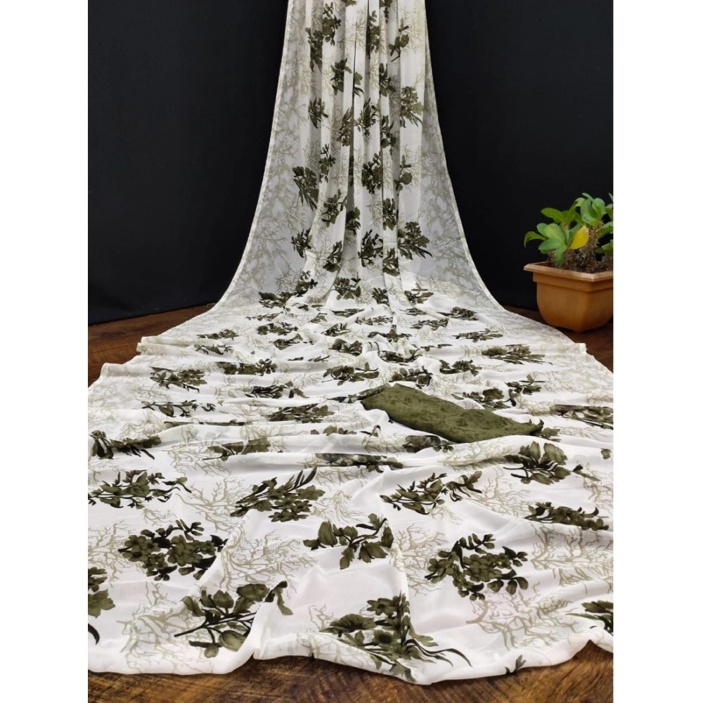 Vaystra Georgette Printed Saree With Unstitched Blouse – Green