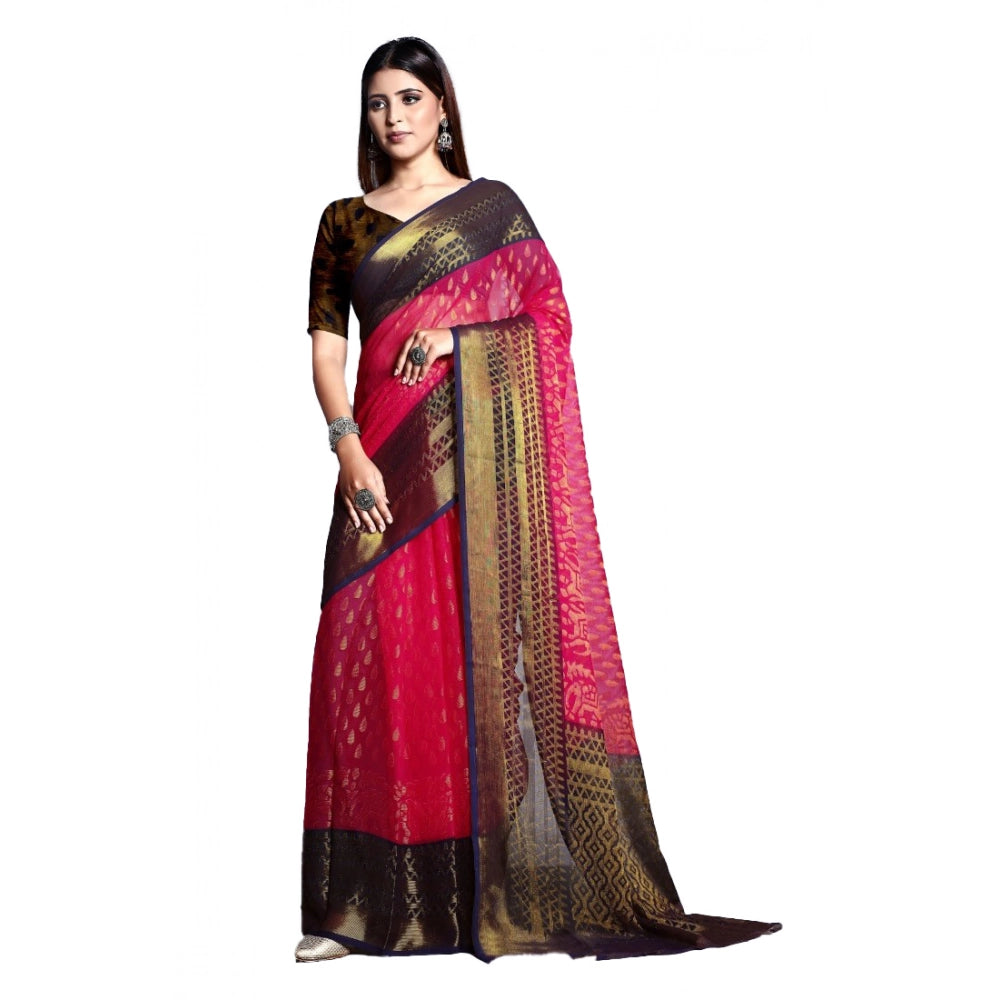 Vaystra Viscose Rayon Printed Saree With Unstitched Blouse – Pink