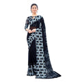 Vaystra Satin Patta Printed Saree With Unstitched Blouse – Black