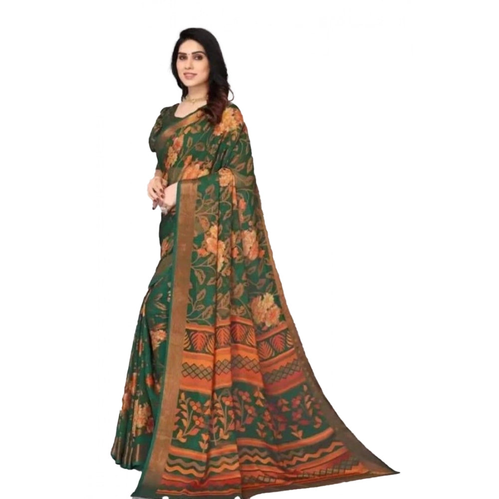 Vaystra Viscose Rayon Printed Saree With Unstitched Blouse – Green