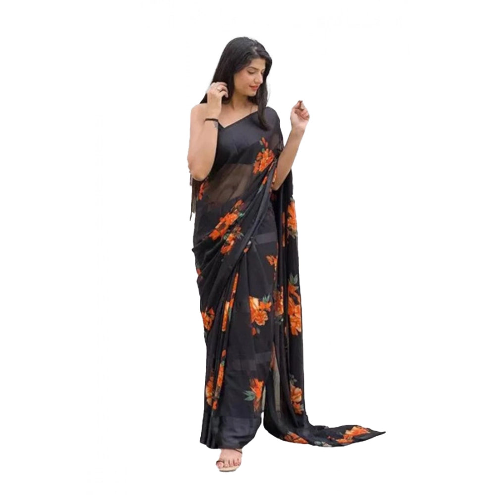 Vaystra Satin Patta Printed Saree With Unstitched Blouse – Orange