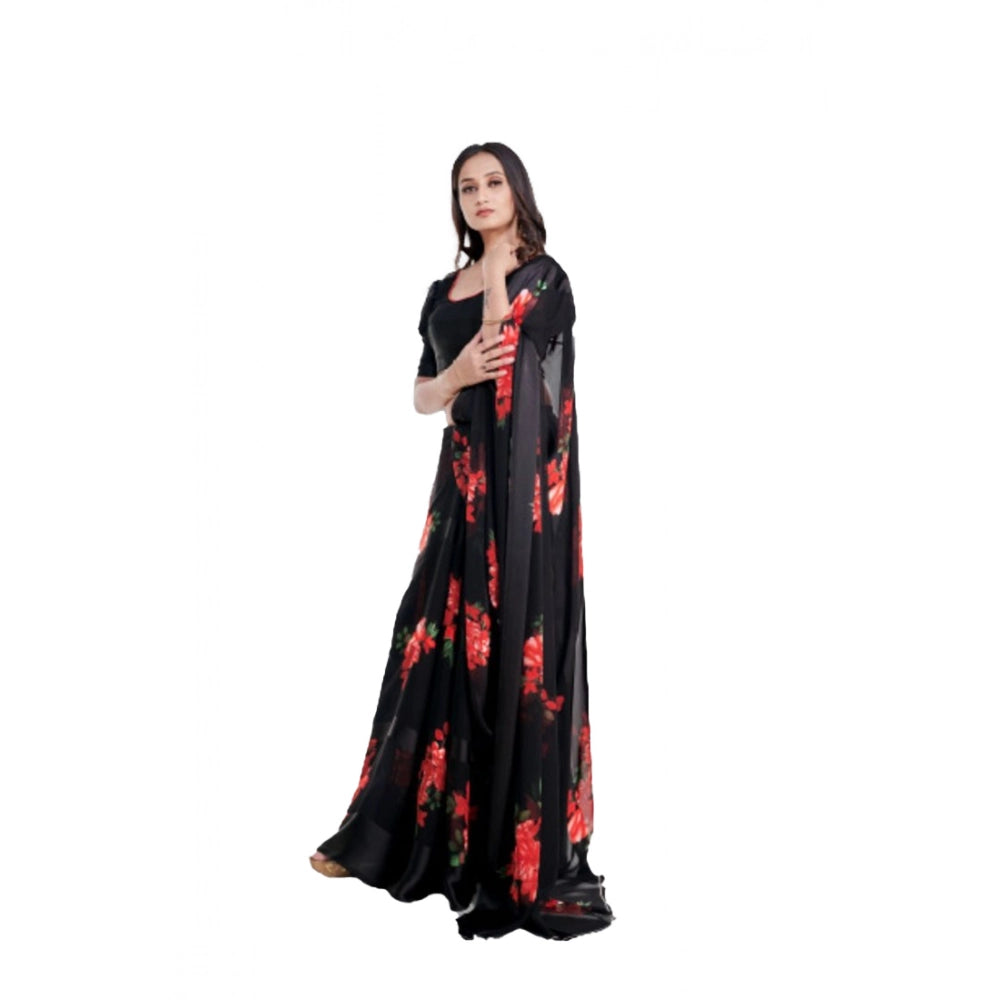 Vaystra Satin Patta Printed Saree With Unstitched Blouse – Red