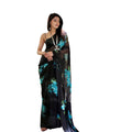 Vaystra Satin Patta Printed Saree With Unstitched Blouse – Blue
