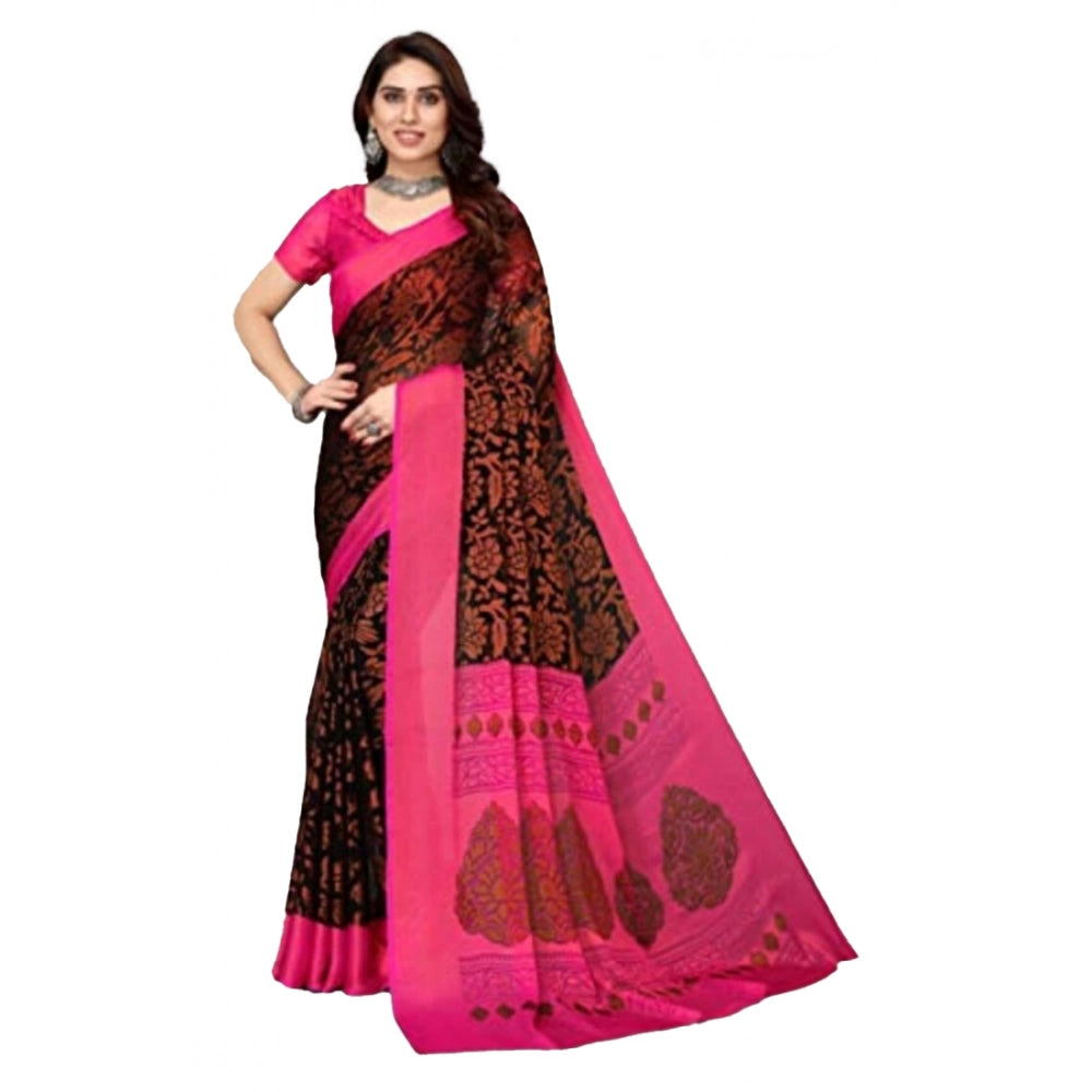 Vaystra Viscose Rayon Printed Saree With Unstitched Blouse – Black