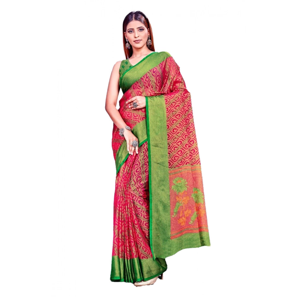 Vaystra Viscose Rayon Printed Saree With Unstitched Blouse – Pink