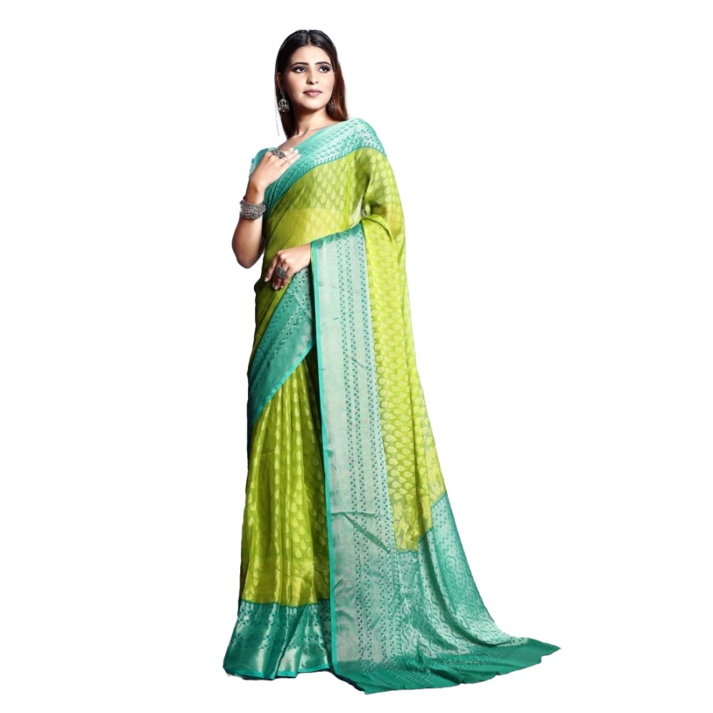 Vaystra Viscose Rayon Printed Saree With Unstitched Blouse – Green