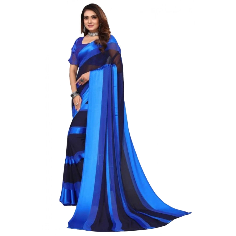 Vaystra Satin Patta Printed Saree With Unstitched Blouse – Skyblue