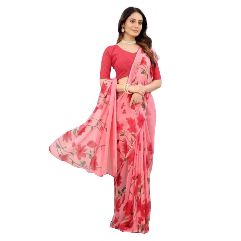 Vaystra Georgette Printed Saree With Unstitched Blouse – Red