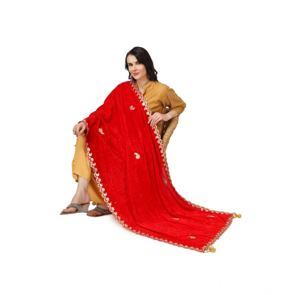 Vaystra Velvet Gotta Patti Dupatta – Red