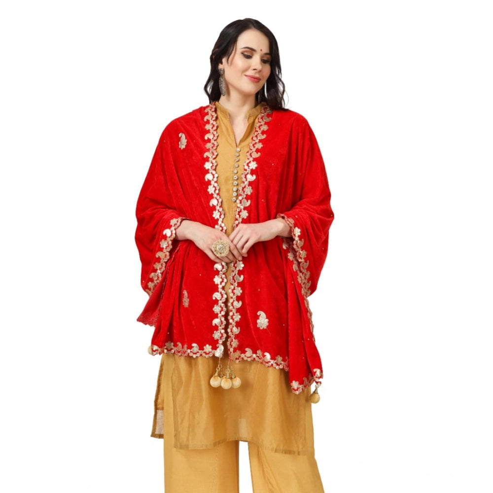 Vaystra Velvet Gotta Patti Dupatta – Red