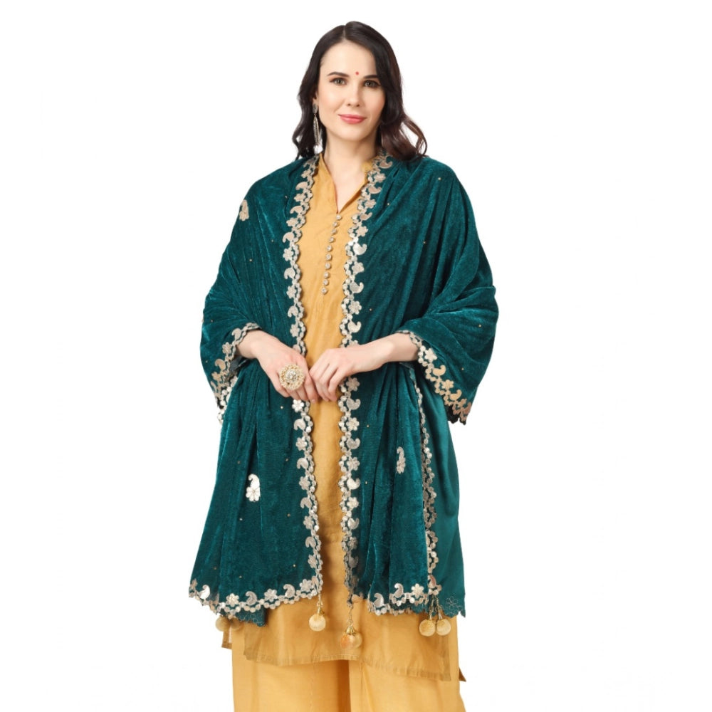 Vaystra Velvet Gotta Patti Dupatta – Dark Green