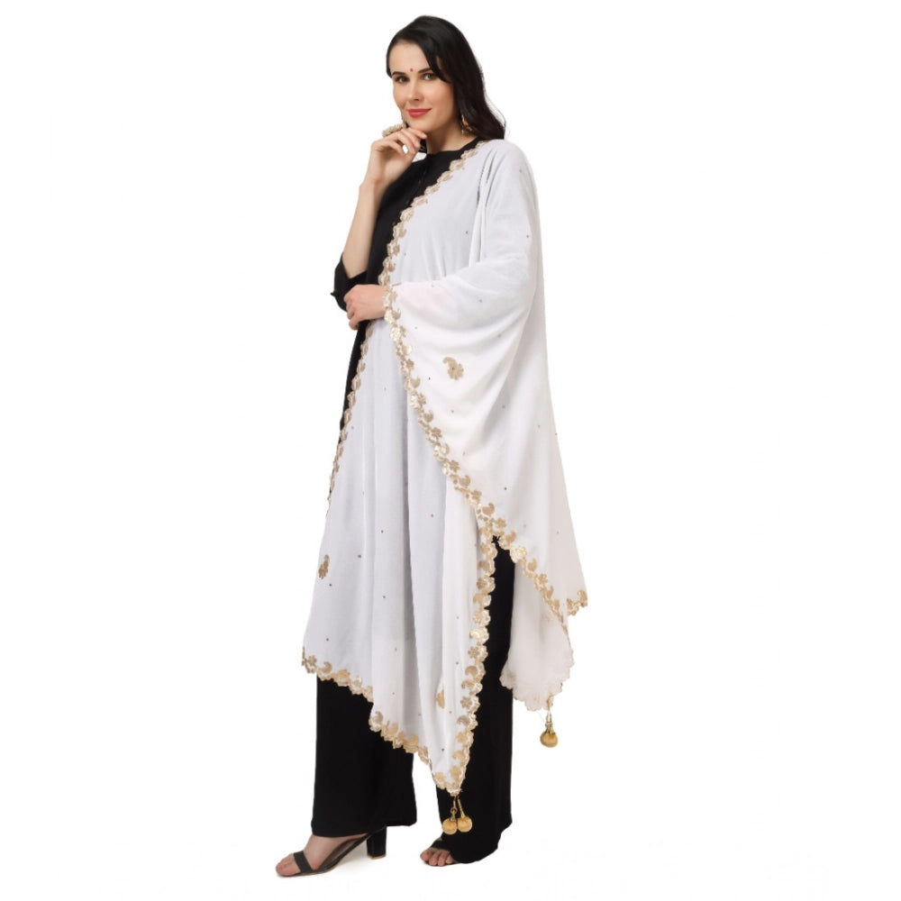 Vaystra Velvet Gotta Patti Dupatta – White