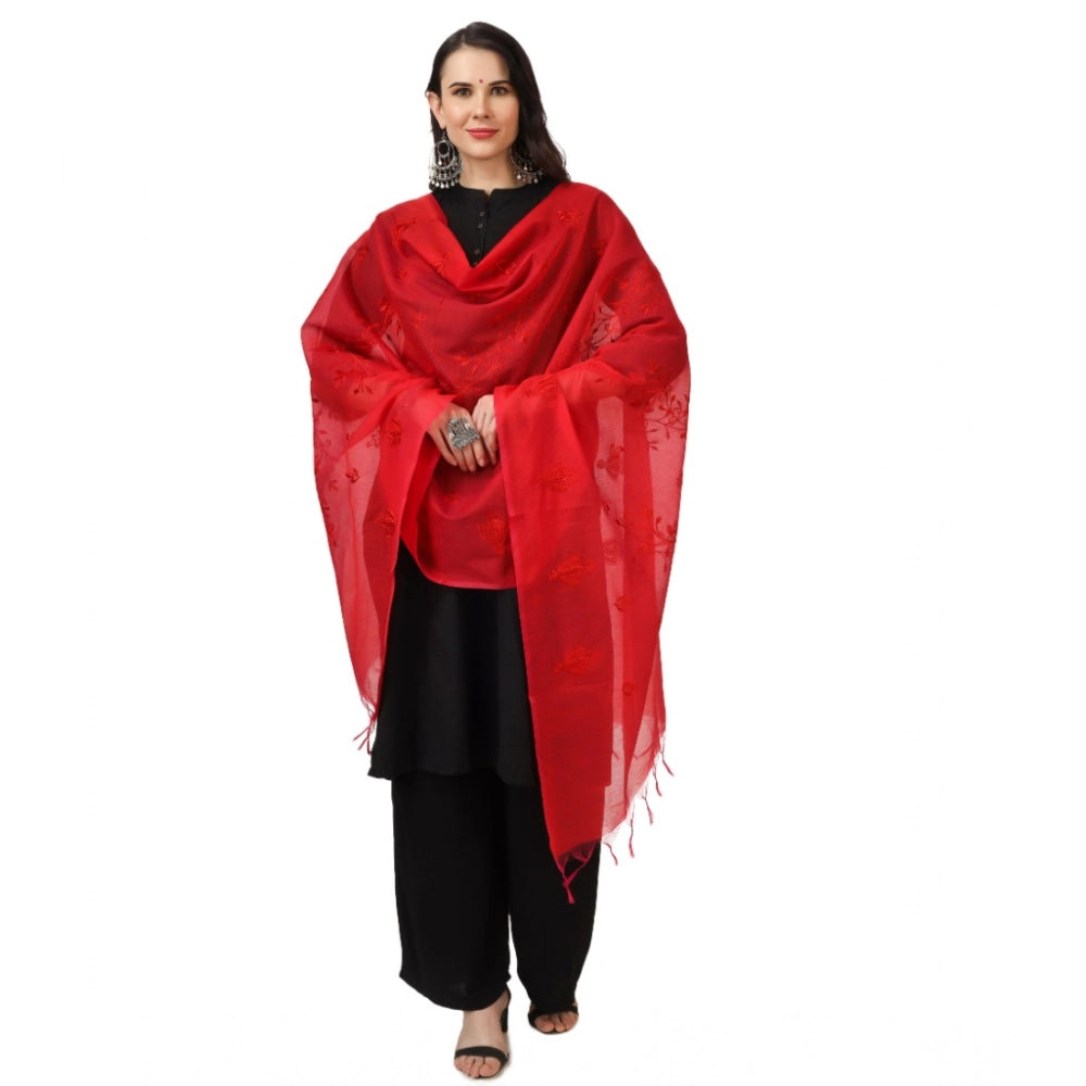 Vaystra Cotton Embroidered Dupatta – Red
