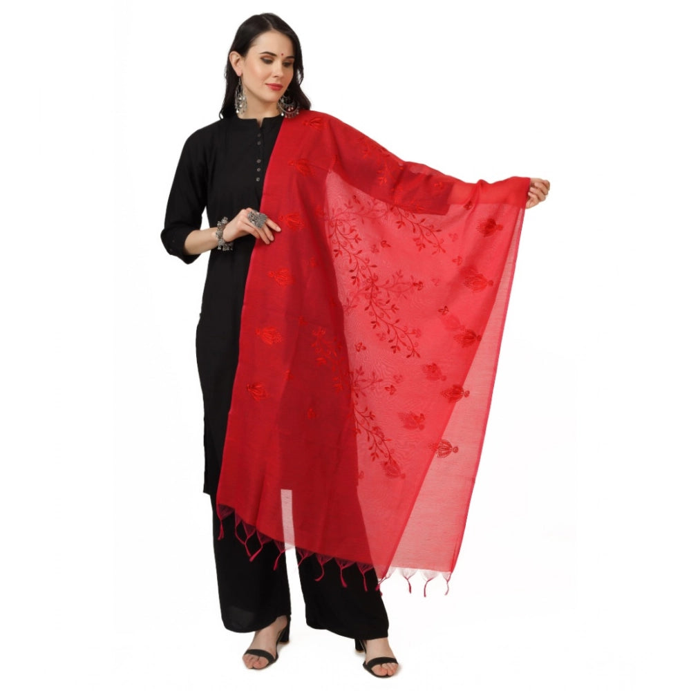 Vaystra Cotton Embroidered Dupatta – Red