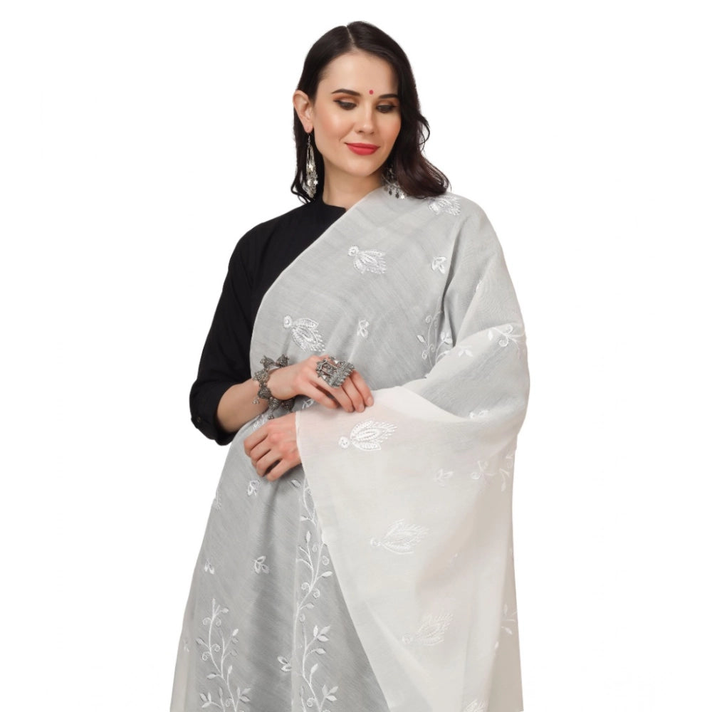 Vaystra Cotton Embroidered Dupatta – White