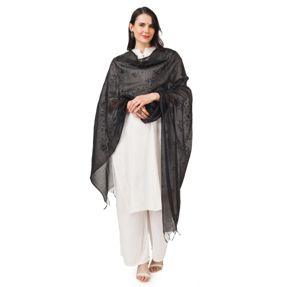 Vaystra Cotton Embroidered Dupatta – Black