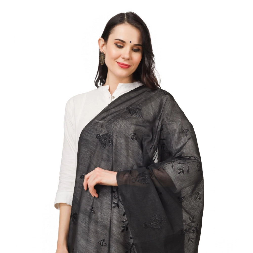 Vaystra Cotton Embroidered Dupatta – Black