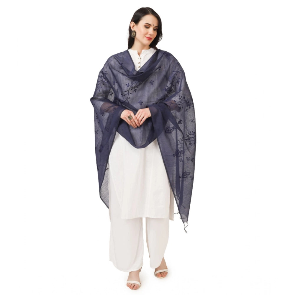 Vaystra Cotton Embroidered Dupatta – Dark Blue