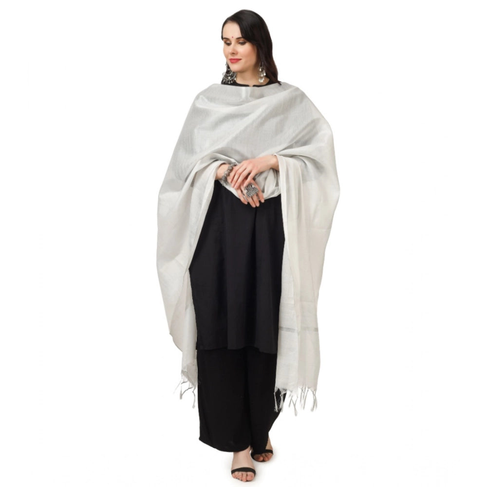 Vaystra Chanderi Solid Dupatta – White