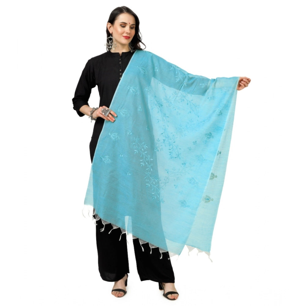 Vaystra Cotton Embroidered Dupatta – Aqua Blue