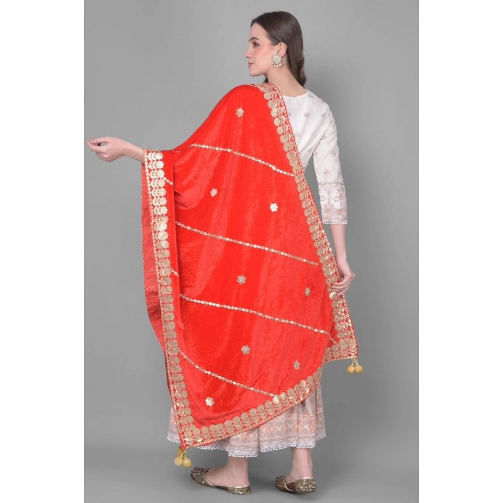 Vaystra Velvet Gotta Patti Dupatta – Red