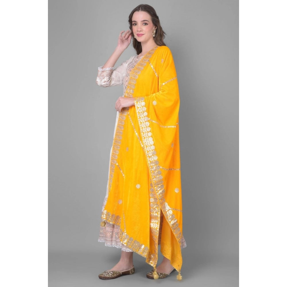 Vaystra Velvet Gotta Patti Dupatta – Yellow