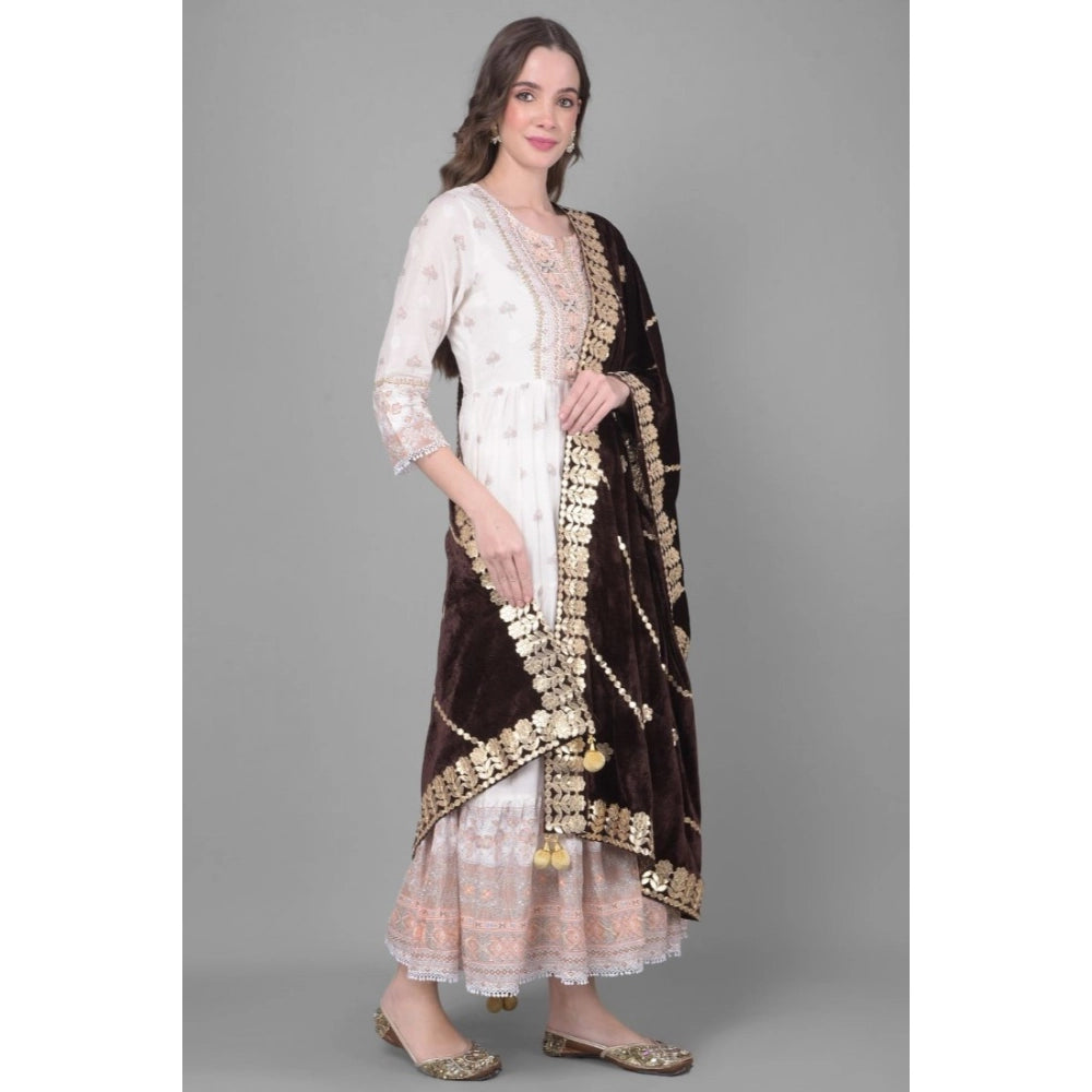 Vaystra Velvet Gotta Patti Dupatta – Brown