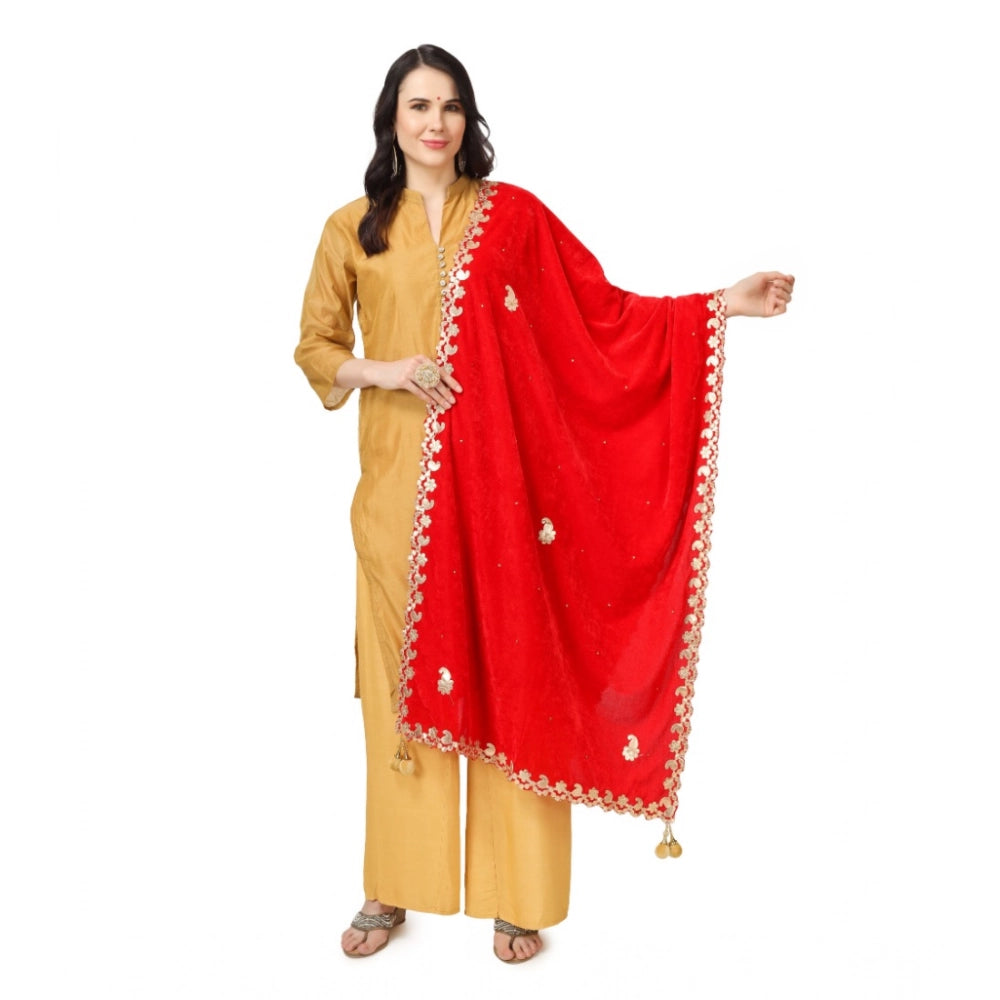 Vaystra Velvet Gotta Patti Dupatta – Red