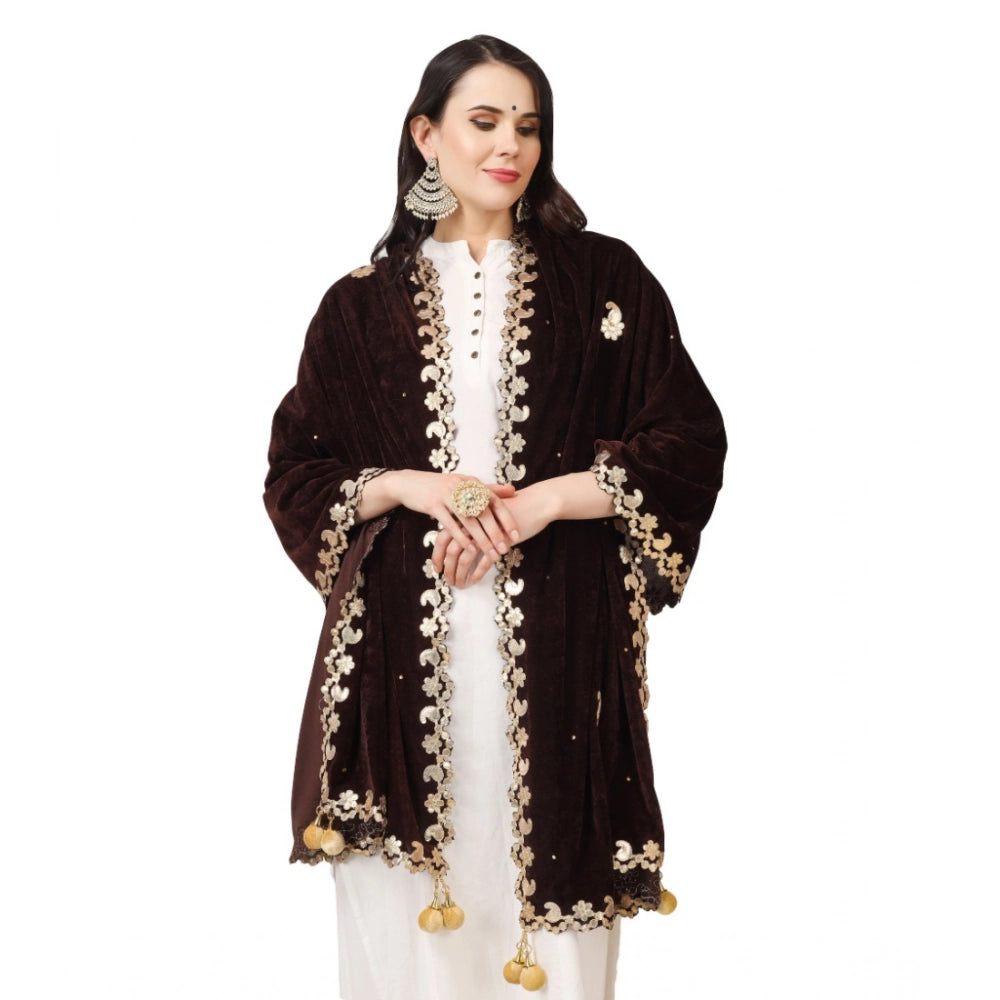 Vaystra Velvet Gotta Patti Dupatta – Brown