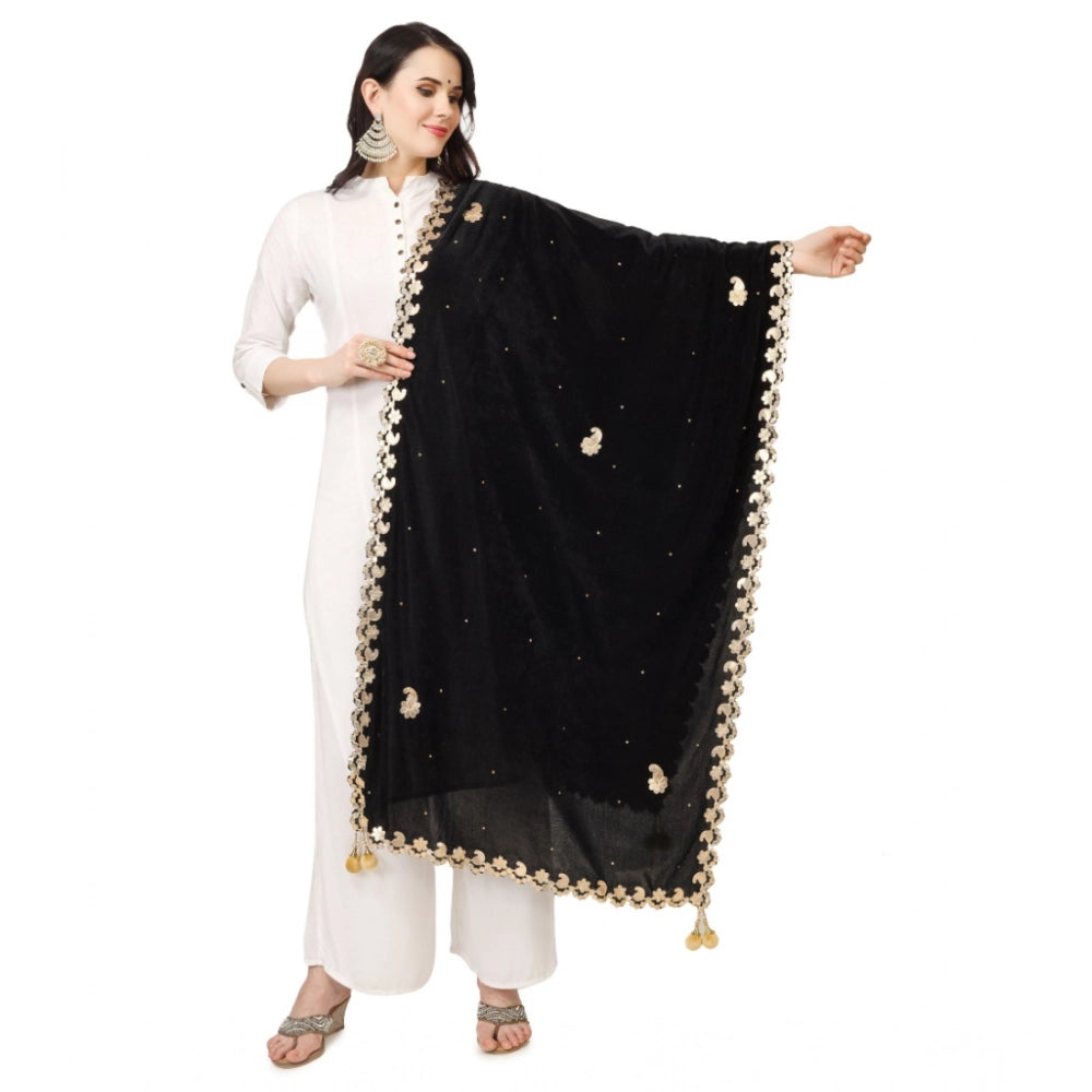 Vaystra Velvet Gotta Patti Dupatta – Black