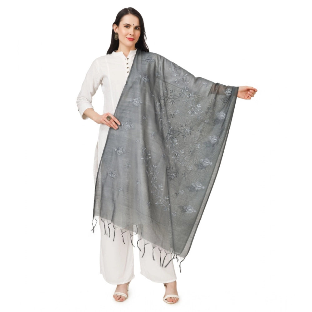 Vaystra Cotton Embroidered Dupatta – Grey