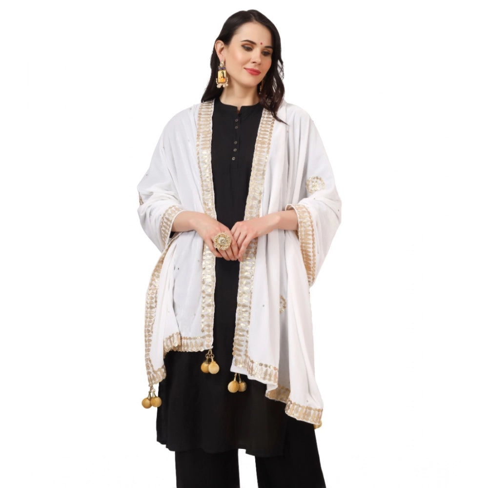 Vaystra Velvet Gotta Patti Dupatta – White